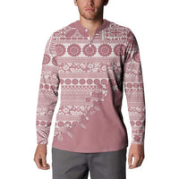 Fiji Marau na Kerisimasi Button Sweatshirt Dusty Rose Tagimoucia Tapa Masi Tribal - Polynesian Pride