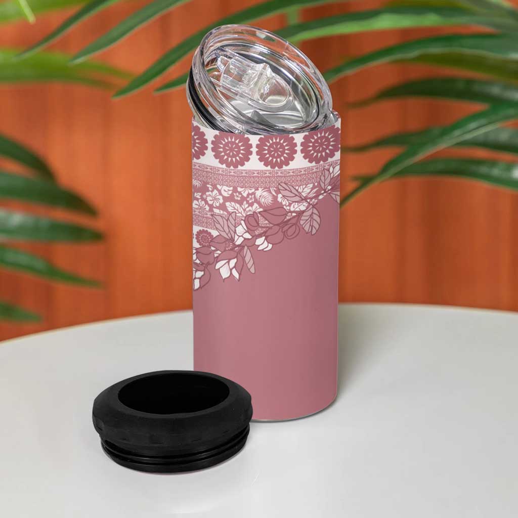 Fiji Marau na Kerisimasi 4 in 1 Can Cooler Tumbler Dusty Rose Tagimoucia Tapa Masi Tribal - Polynesian Pride