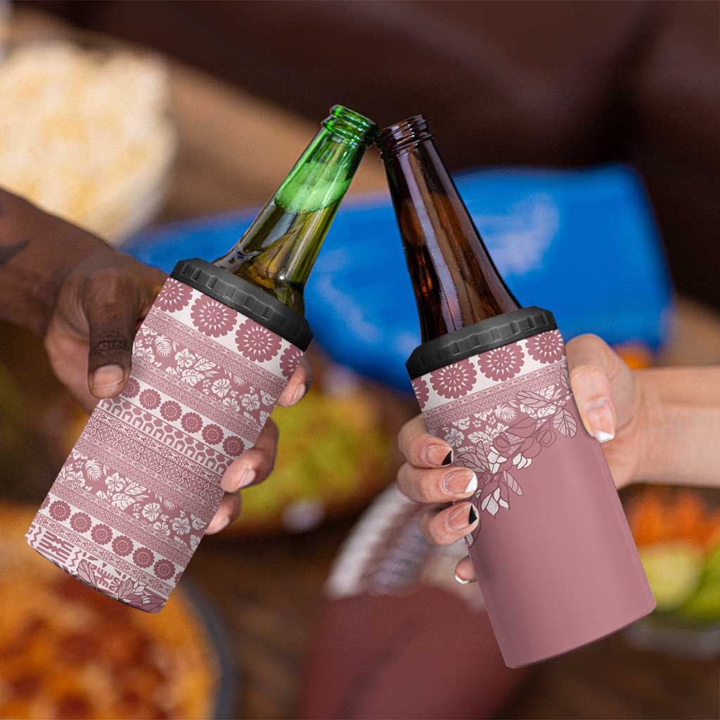 Fiji Marau na Kerisimasi 4 in 1 Can Cooler Tumbler Dusty Rose Tagimoucia Tapa Masi Tribal - Polynesian Pride