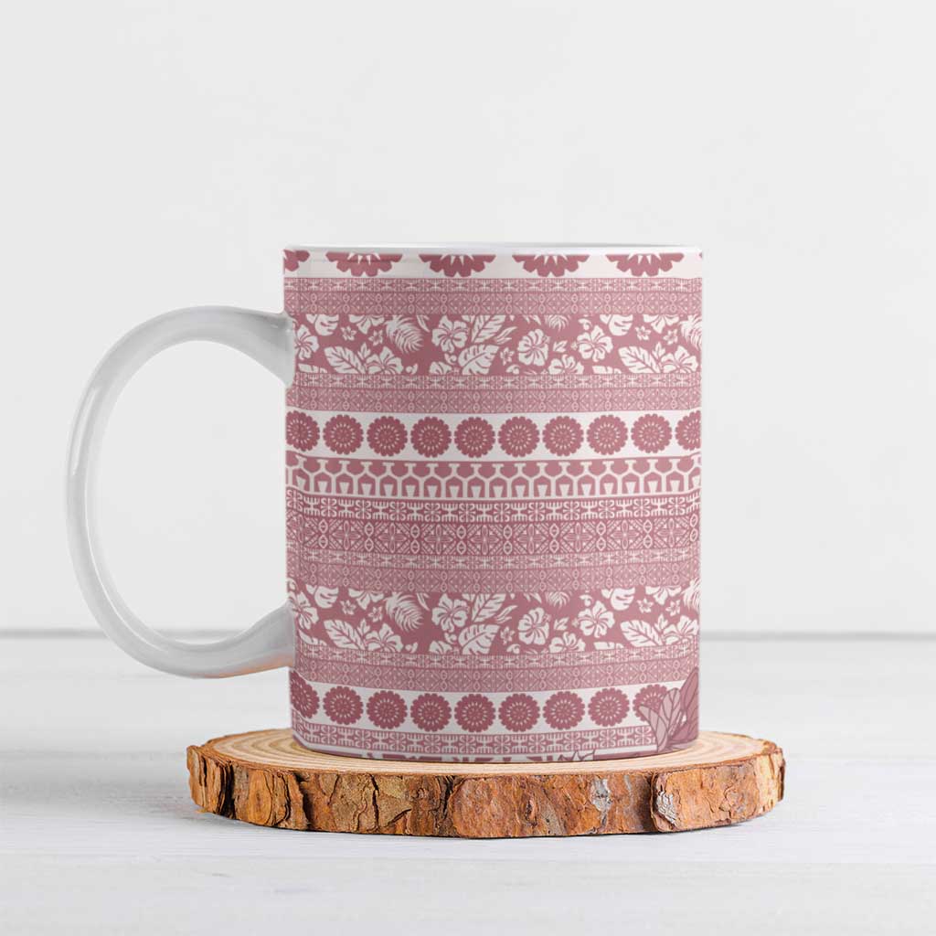 Fiji Marau na Kerisimasi Ceramic Mug Dusty Rose Tagimoucia Tapa Masi Tribal - Polynesian Pride