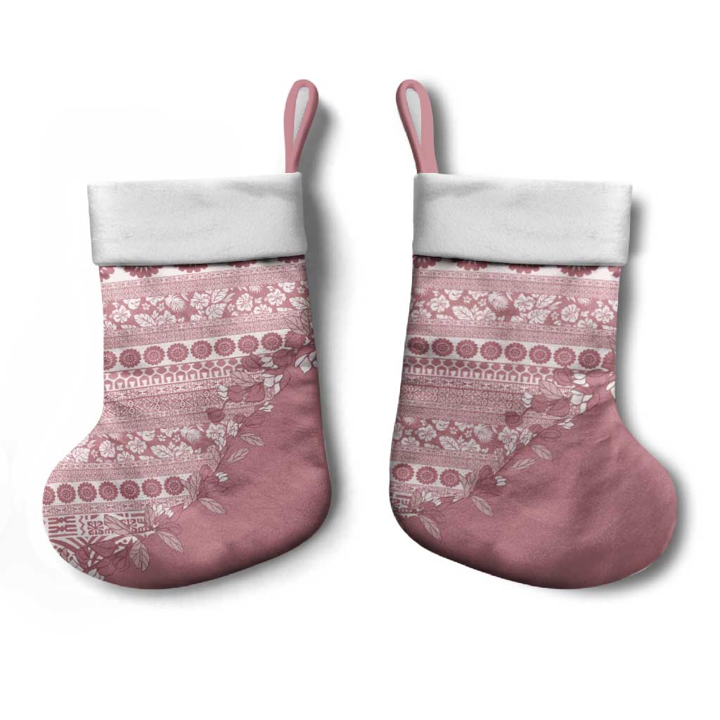 Fiji Marau na Kerisimasi Christmas Stocking Dusty Rose Tagimoucia Tapa Masi Tribal - Polynesian Pride