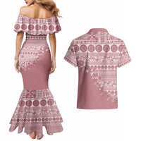 Fiji Marau na Kerisimasi Couples Matching Mermaid Dress and Hawaiian Shirt Dusty Rose Tagimoucia Tapa Masi Tribal - Polynesian Pride