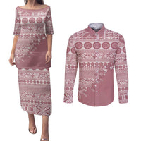 Fiji Marau na Kerisimasi Couples Matching Puletasi and Long Sleeve Button Shirt Dusty Rose Tagimoucia Tapa Masi Tribal - Polynesian Pride