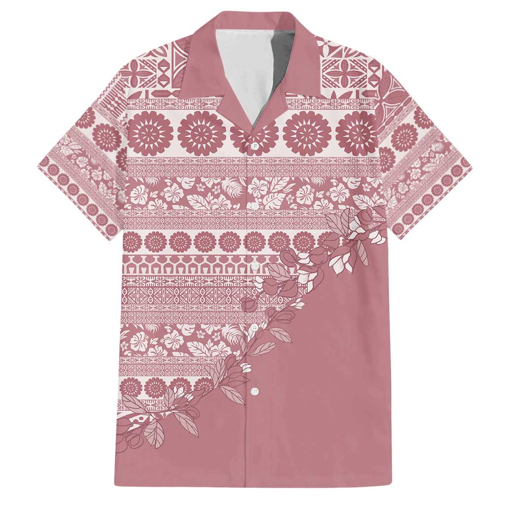 Fiji Marau na Kerisimasi Family Matching Long Sleeve Bodycon Dress and Hawaiian Shirt Dusty Rose Tagimoucia Tapa Masi Tribal - Polynesian Pride