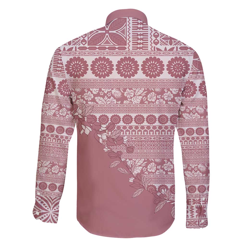 Fiji Marau na Kerisimasi Family Matching Long Sleeve Bodycon Dress and Hawaiian Shirt Dusty Rose Tagimoucia Tapa Masi Tribal - Polynesian Pride