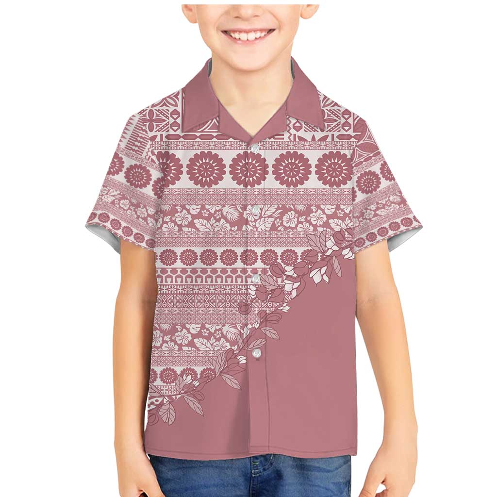 Fiji Marau na Kerisimasi Family Matching Mermaid Dress and Hawaiian Shirt Dusty Rose Tagimoucia Tapa Masi Tribal - Polynesian Pride