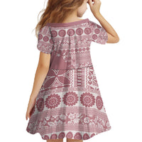 Fiji Marau na Kerisimasi Family Matching Off The Shoulder Long Sleeve Dress and Hawaiian Shirt Dusty Rose Tagimoucia Tapa Masi Tribal - Polynesian Pride