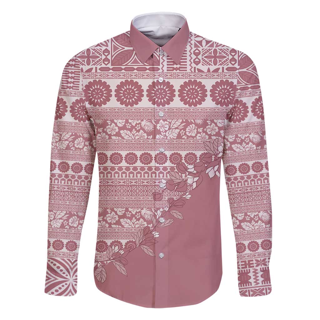 Fiji Marau na Kerisimasi Family Matching Off Shoulder Maxi Dress and Hawaiian Shirt Dusty Rose Tagimoucia Tapa Masi Tribal - Polynesian Pride