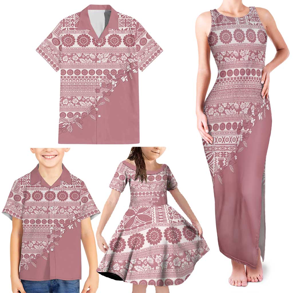 Fiji Marau na Kerisimasi Family Matching Tank Maxi Dress and Hawaiian Shirt Dusty Rose Tagimoucia Tapa Masi Tribal - Polynesian Pride