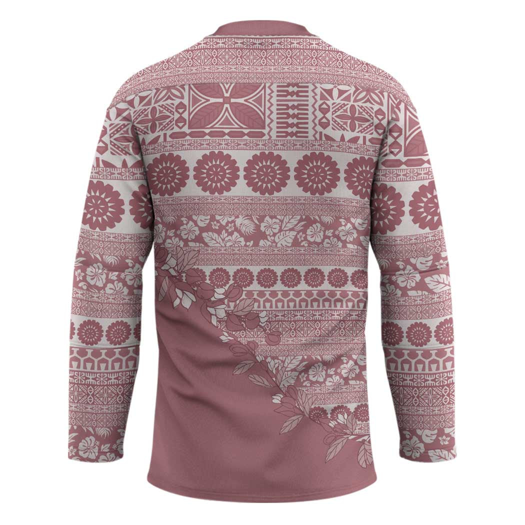 Fiji Marau na Kerisimasi Hockey Jersey Dusty Rose Tagimoucia Tapa Masi Tribal - Polynesian Pride
