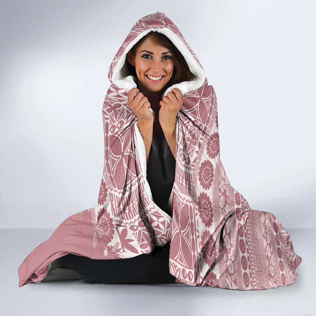 Fiji Marau na Kerisimasi Hooded Blanket Dusty Rose Tagimoucia Tapa Masi Tribal - Polynesian Pride