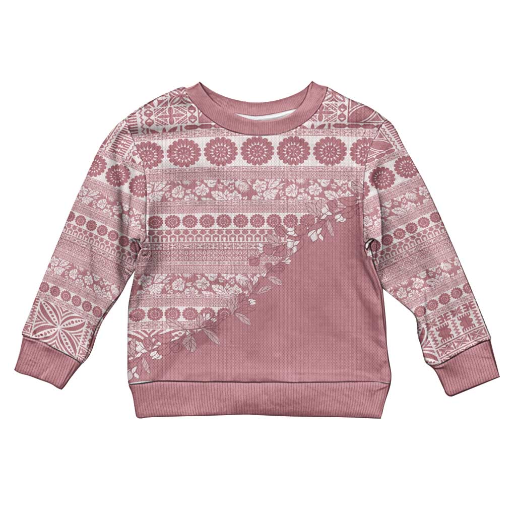 Fiji Marau na Kerisimasi Kid Ugly Christmas Sweater Dusty Rose Tagimoucia Tapa Masi Tribal - Polynesian Pride