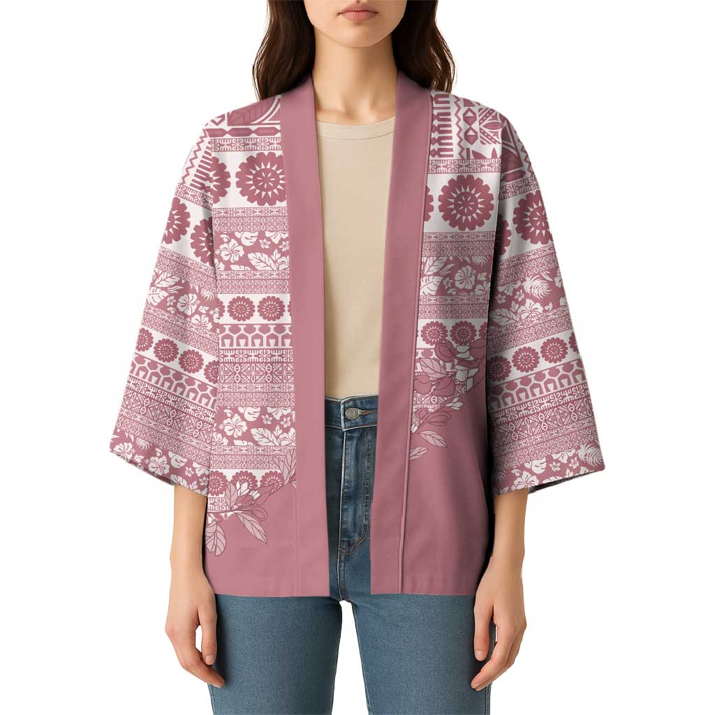 Fiji Marau na Kerisimasi Kimono Dusty Rose Tagimoucia Tapa Masi Tribal - Polynesian Pride