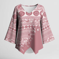 Fiji Marau na Kerisimasi Kimono Sleeve Blouse Dusty Rose Tagimoucia Tapa Masi Tribal - Polynesian Pride