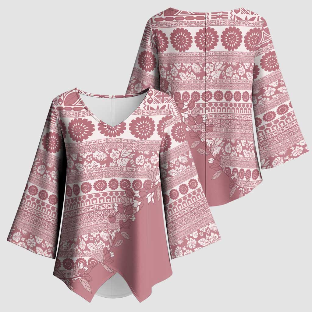 Fiji Marau na Kerisimasi Kimono Sleeve Blouse Dusty Rose Tagimoucia Tapa Masi Tribal - Polynesian Pride