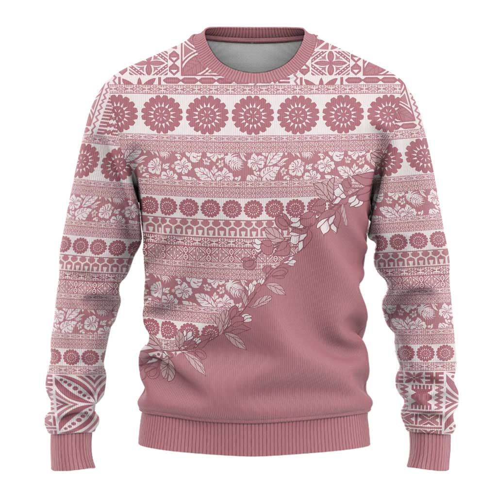 Fiji Marau na Kerisimasi Ugly Christmas Sweater Dusty Rose Tagimoucia Tapa Masi Tribal - Polynesian Pride