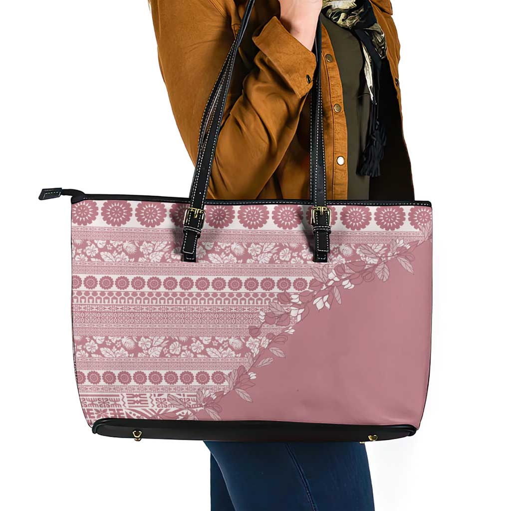 Fiji Marau na Kerisimasi Leather Tote Bag Dusty Rose Tagimoucia Tapa Masi Tribal - Polynesian Pride