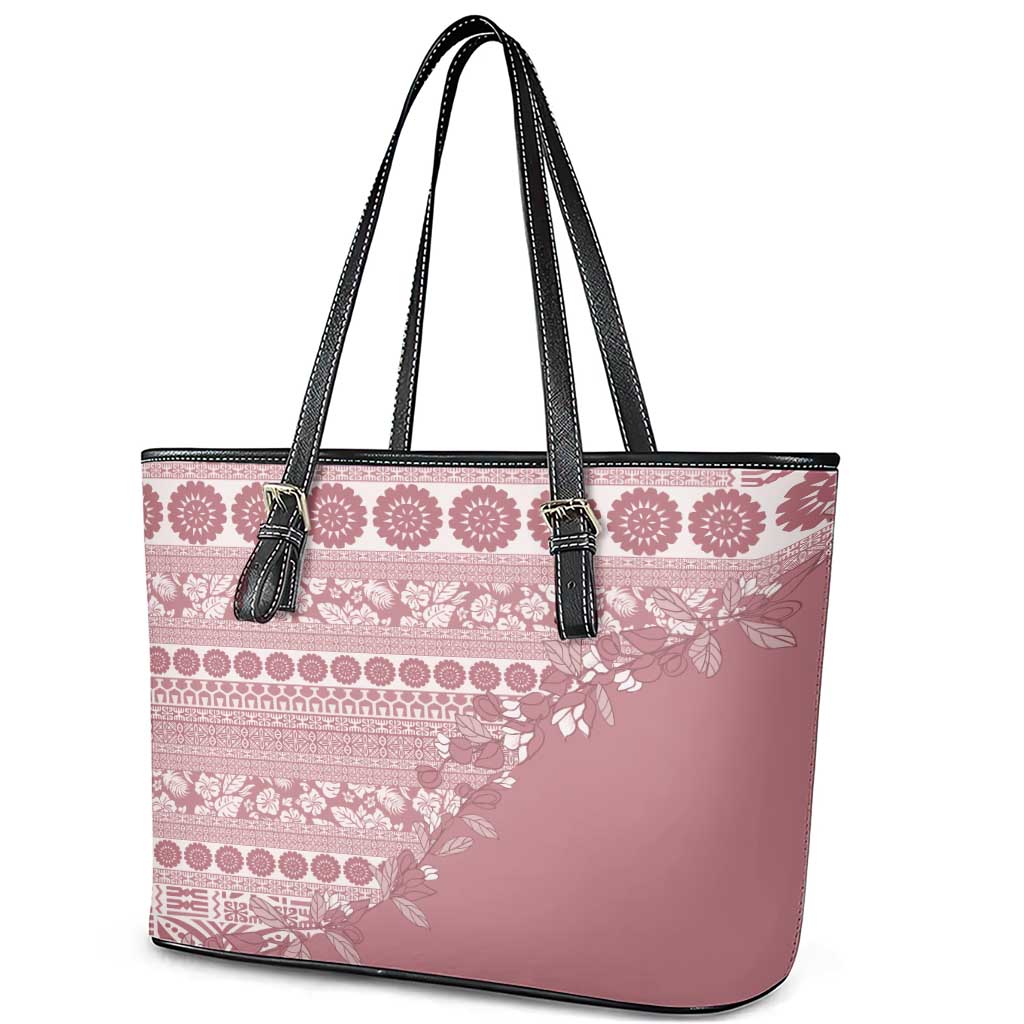 Fiji Marau na Kerisimasi Leather Tote Bag Dusty Rose Tagimoucia Tapa Masi Tribal - Polynesian Pride