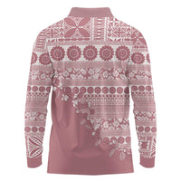 Fiji Marau na Kerisimasi Long Sleeve Polo Shirt Dusty Rose Tagimoucia Tapa Masi Tribal - Polynesian Pride