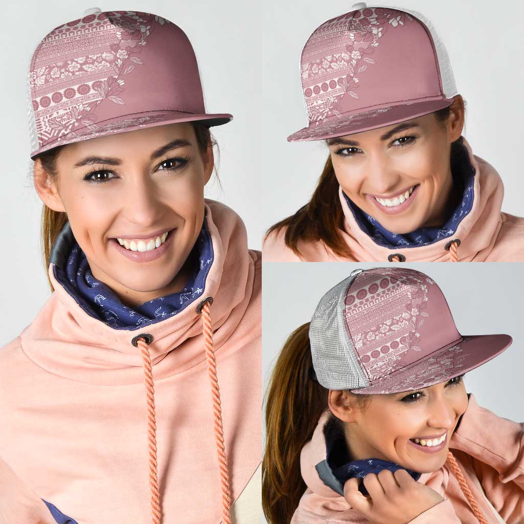 Fiji Marau na Kerisimasi Mesh Trucker Cap Dusty Rose Tagimoucia Tapa Masi Tribal - Polynesian Pride