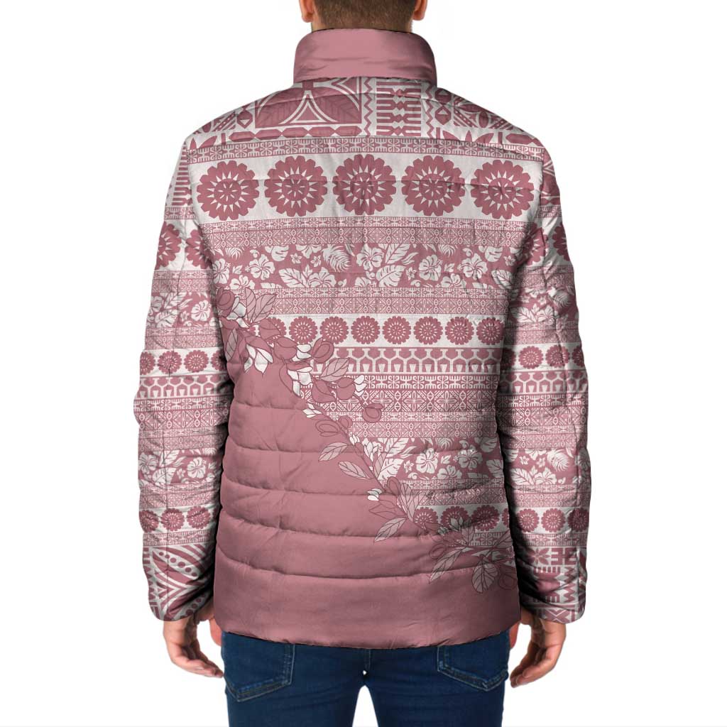 Fiji Marau na Kerisimasi Padded Jacket Dusty Rose Tagimoucia Tapa Masi Tribal - Polynesian Pride