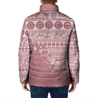 Fiji Marau na Kerisimasi Padded Jacket Dusty Rose Tagimoucia Tapa Masi Tribal - Polynesian Pride