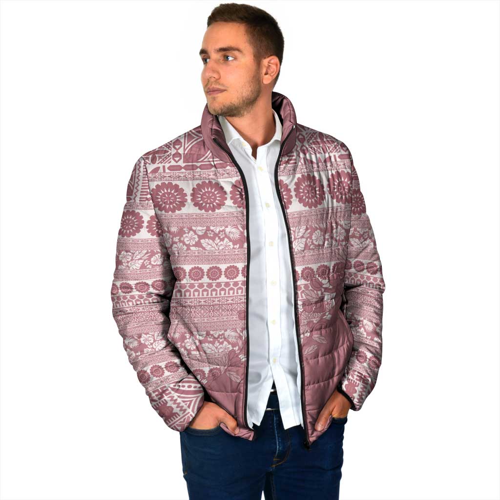 Fiji Marau na Kerisimasi Padded Jacket Dusty Rose Tagimoucia Tapa Masi Tribal - Polynesian Pride
