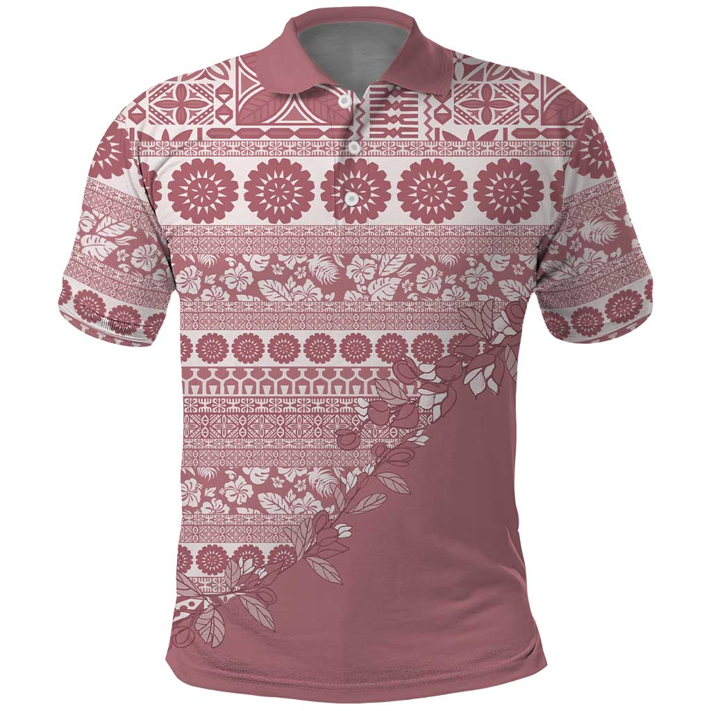 Fiji Marau na Kerisimasi Polo Shirt Dusty Rose Tagimoucia Tapa Masi Tribal - Polynesian Pride