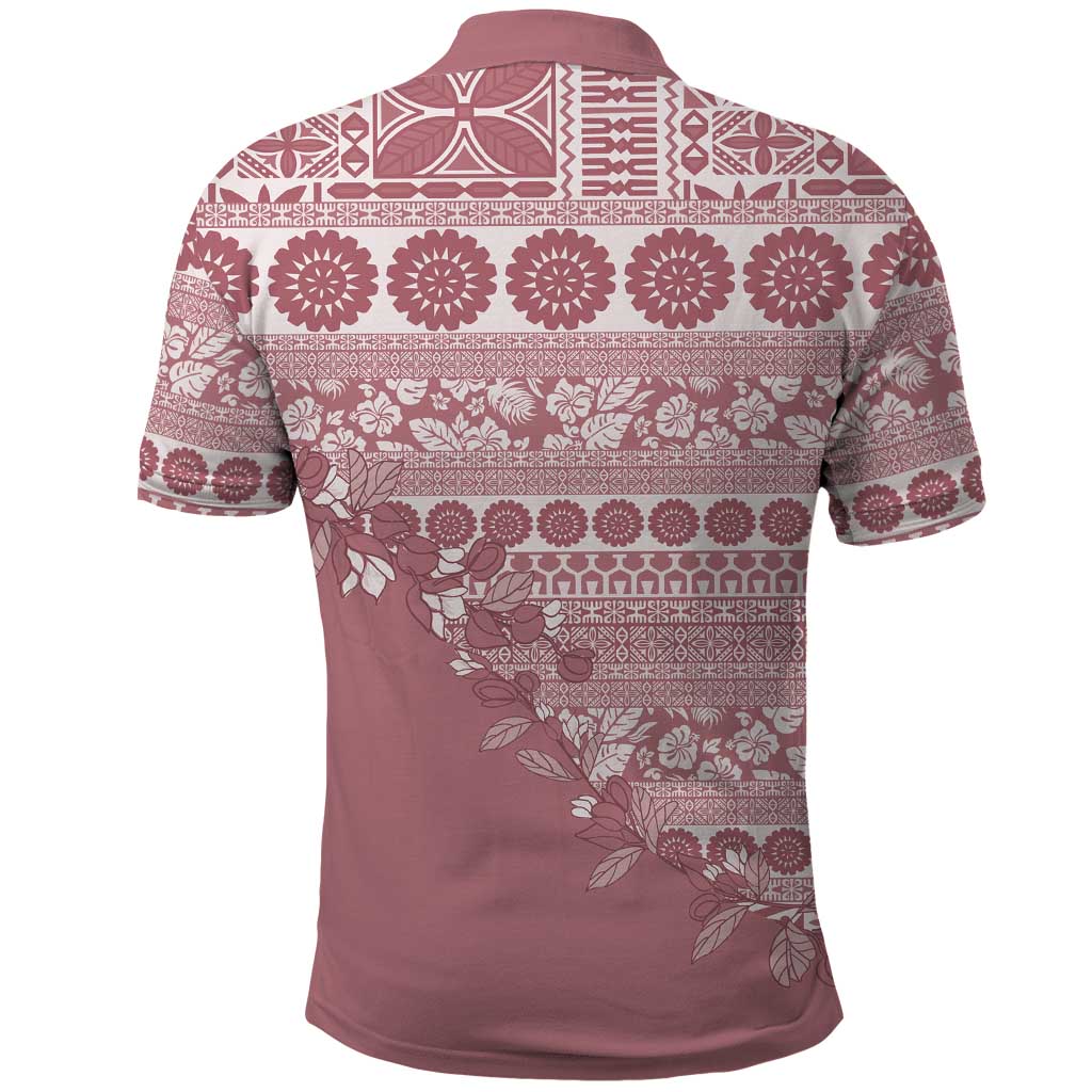 Fiji Marau na Kerisimasi Polo Shirt Dusty Rose Tagimoucia Tapa Masi Tribal - Polynesian Pride