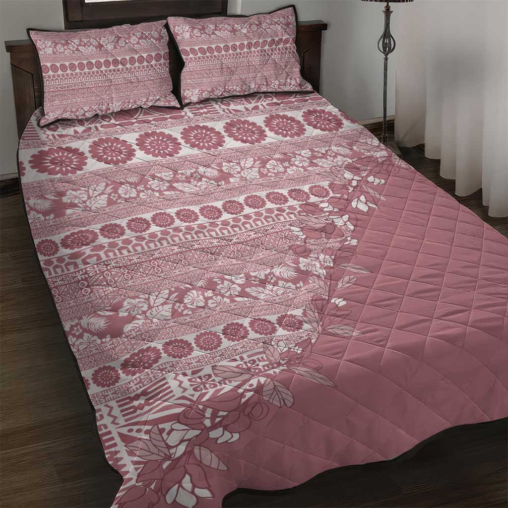 Fiji Marau na Kerisimasi Quilt Bed Set Dusty Rose Tagimoucia Tapa Masi Tribal - Polynesian Pride