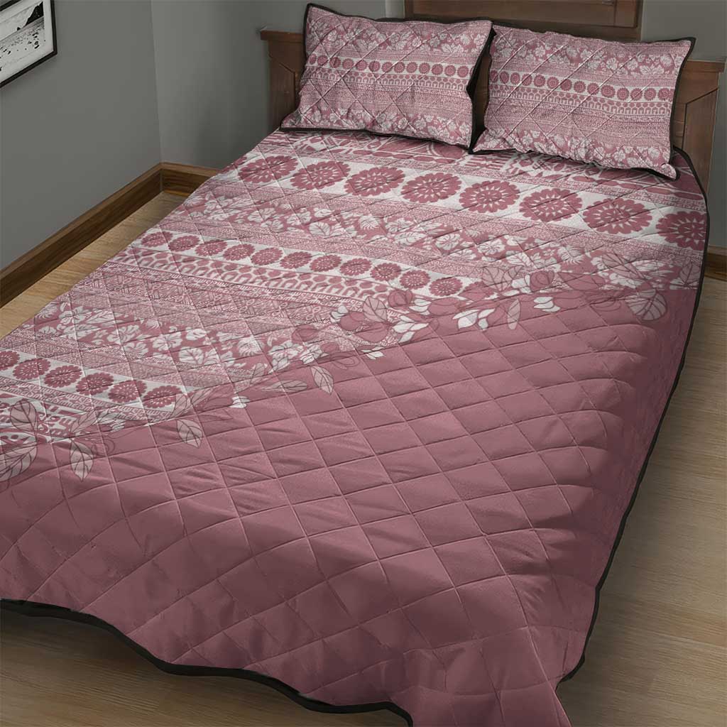 Fiji Marau na Kerisimasi Quilt Bed Set Dusty Rose Tagimoucia Tapa Masi Tribal - Polynesian Pride