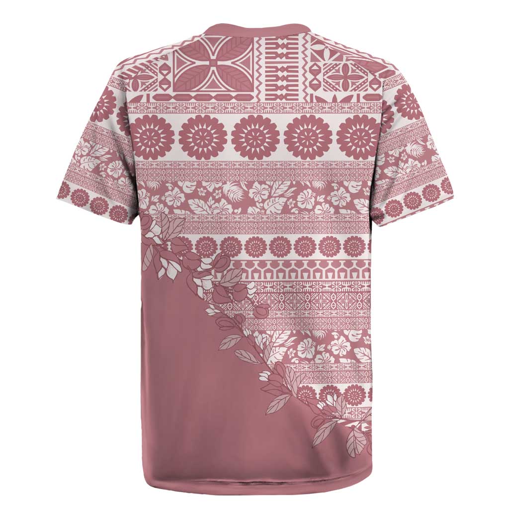 Fiji Marau na Kerisimasi Rugby Jersey Dusty Rose Tagimoucia Tapa Masi Tribal - Polynesian Pride