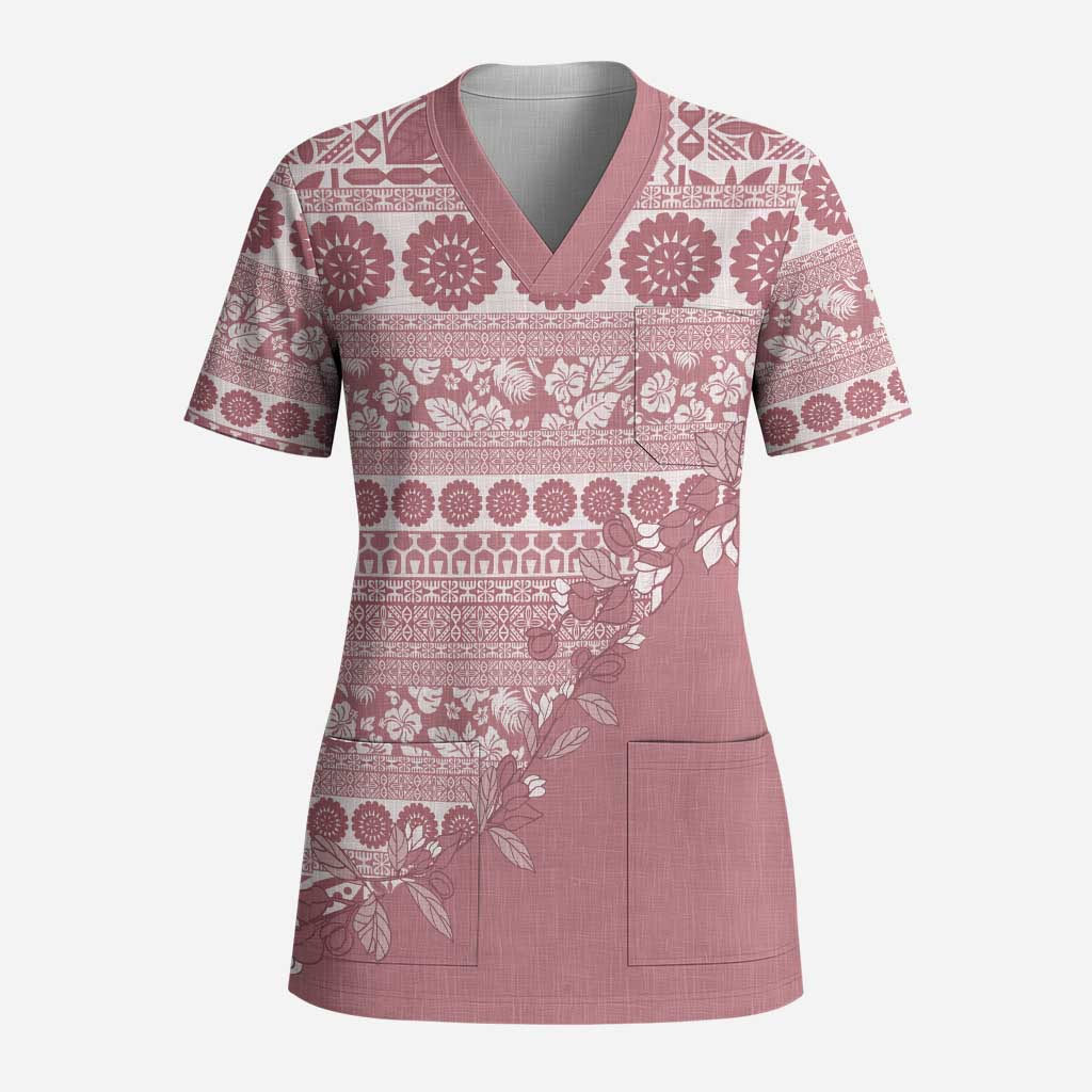 Fiji Marau na Kerisimasi Scrub Top Dusty Rose Tagimoucia Tapa Masi Tribal - Polynesian Pride