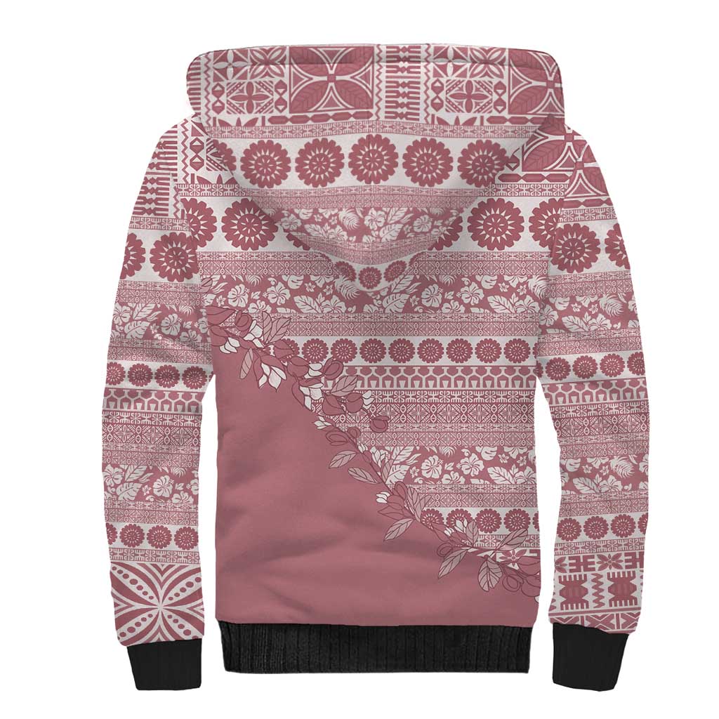 Fiji Marau na Kerisimasi Sherpa Hoodie Dusty Rose Tagimoucia Tapa Masi Tribal - Polynesian Pride