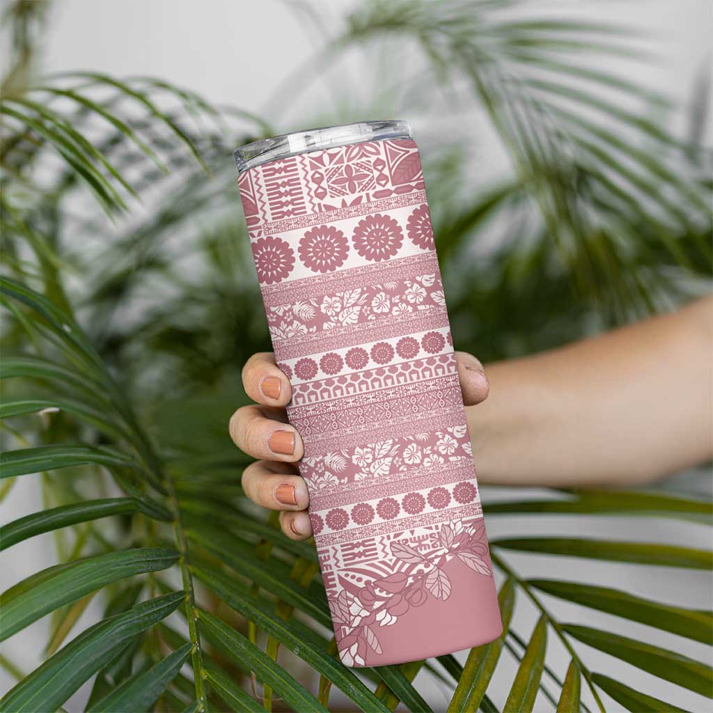 Fiji Marau na Kerisimasi Skinny Tumbler Dusty Rose Tagimoucia Tapa Masi Tribal - Polynesian Pride