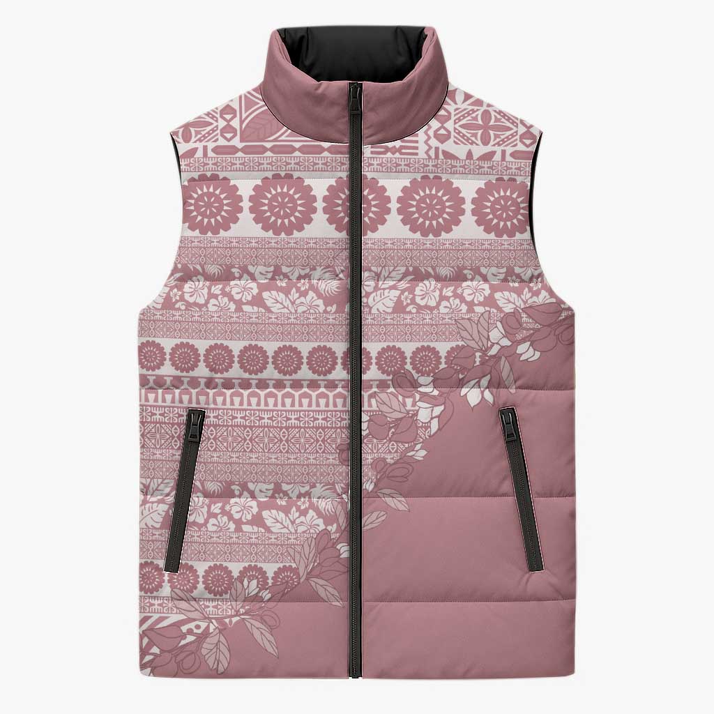 Fiji Marau na Kerisimasi Sleeveless Puffer Jacket Dusty Rose Tagimoucia Tapa Masi Tribal - Polynesian Pride