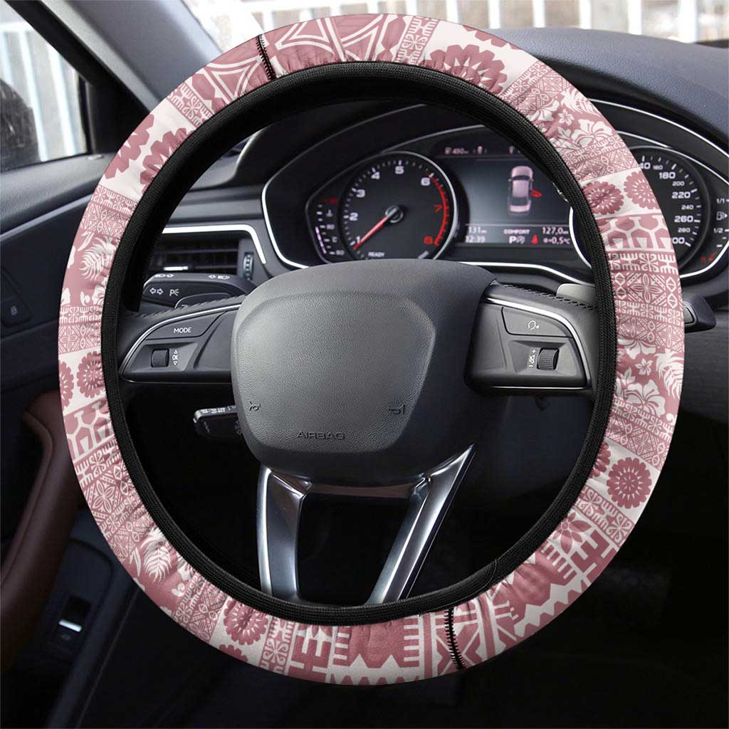 Fiji Marau na Kerisimasi Steering Wheel Cover Dusty Rose Tagimoucia Tapa Masi Tribal - Polynesian Pride