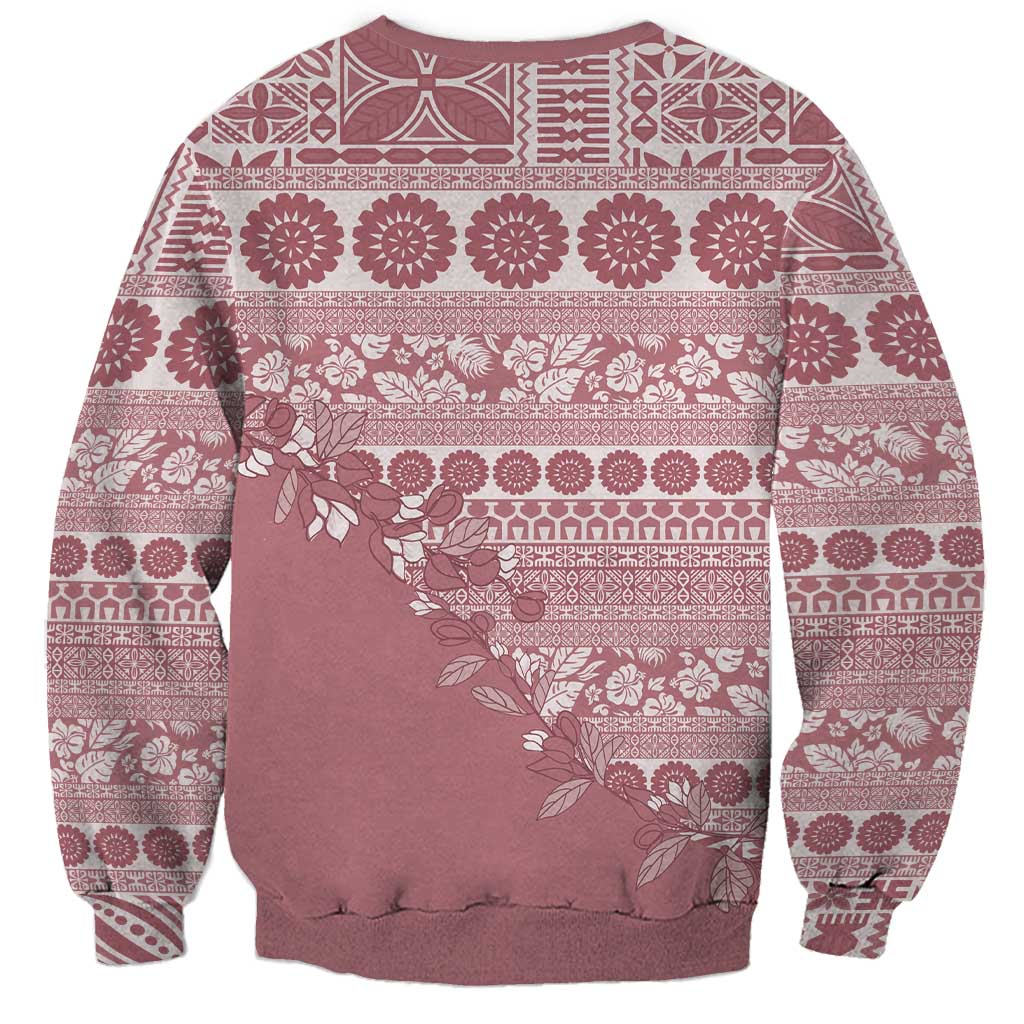 Fiji Marau na Kerisimasi Sweatshirt Dusty Rose Tagimoucia Tapa Masi Tribal - Polynesian Pride