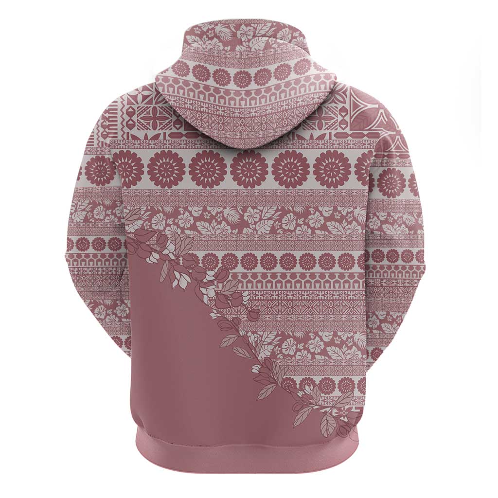 Fiji Marau na Kerisimasi Zip Hoodie Dusty Rose Tagimoucia Tapa Masi Tribal - Polynesian Pride