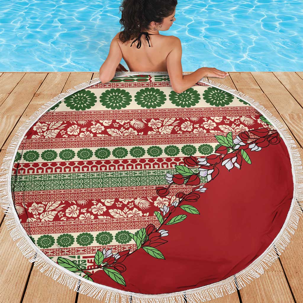 Fiji Marau na Kerisimasi Beach Blanket Red Tagimoucia Tapa Masi Tribal - Polynesian Pride
