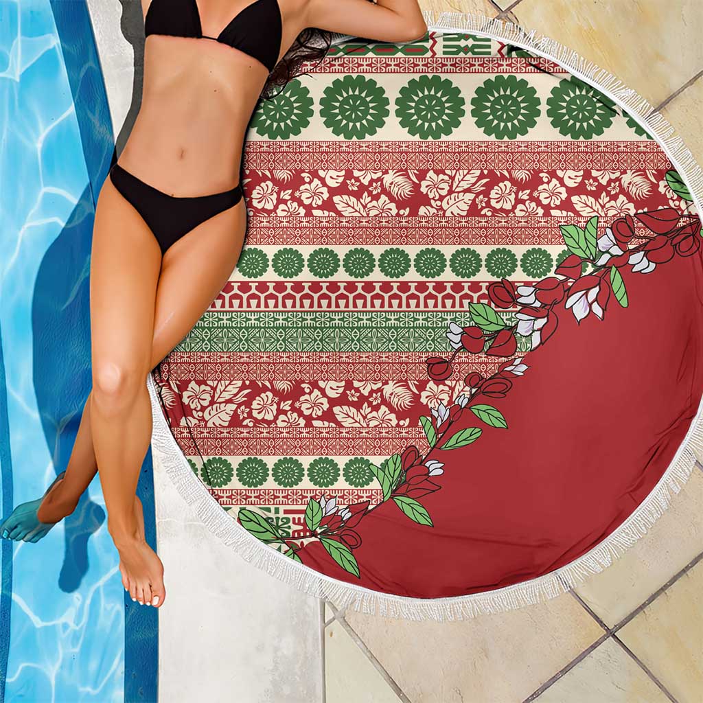 Fiji Marau na Kerisimasi Beach Blanket Red Tagimoucia Tapa Masi Tribal - Polynesian Pride
