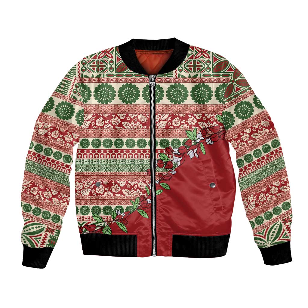 Fiji Marau na Kerisimasi Bomber Jacket Red Tagimoucia Tapa Masi Tribal - Polynesian Pride