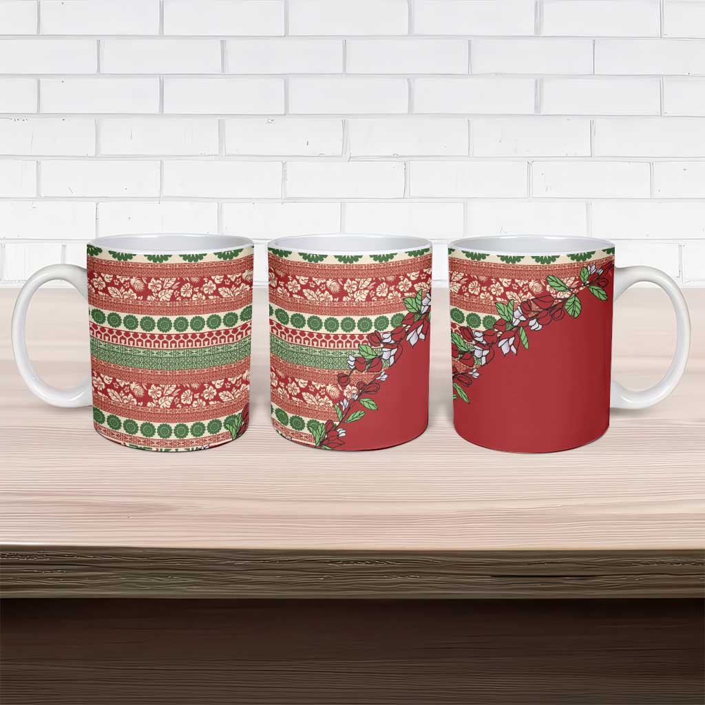 Fiji Marau na Kerisimasi Ceramic Mug Red Tagimoucia Tapa Masi Tribal - Polynesian Pride