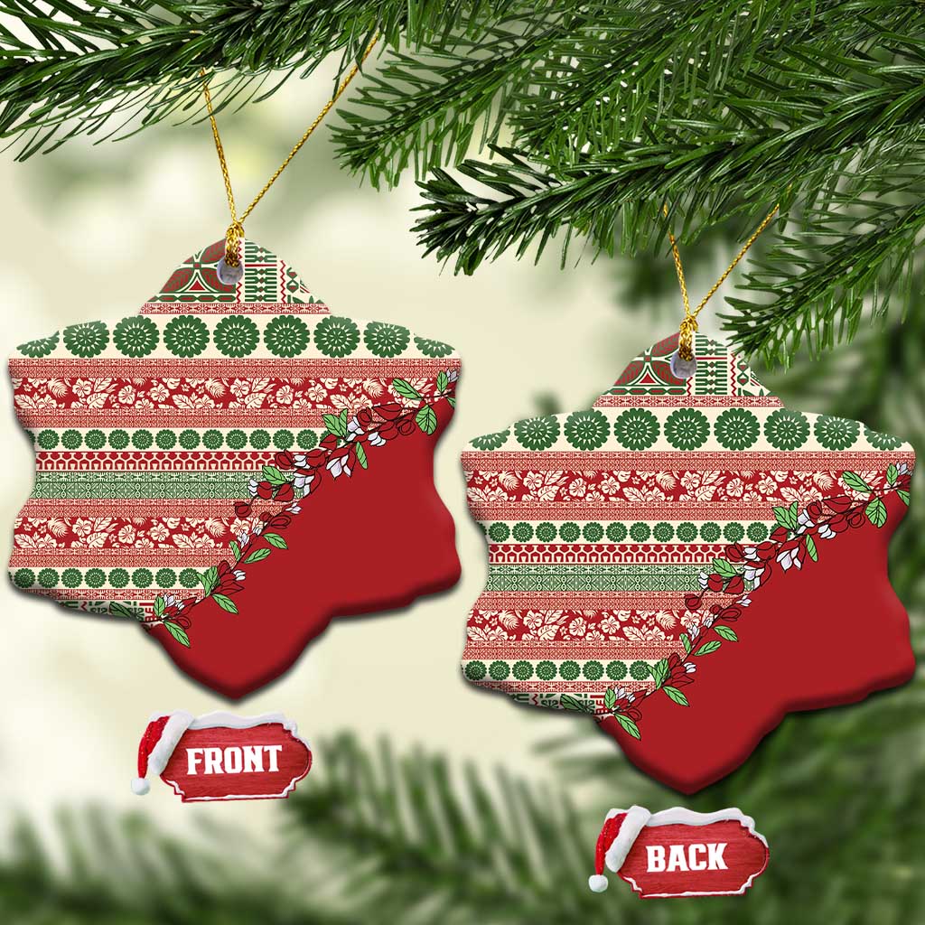 Fiji Marau na Kerisimasi Ceramic Ornament Red Tagimoucia Tapa Masi Tribal - Polynesian Pride