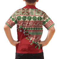 Fiji Marau na Kerisimasi Family Matching Off Shoulder Maxi Dress and Hawaiian Shirt Red Tagimoucia Tapa Masi Tribal - Polynesian Pride