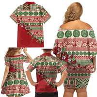 Fiji Marau na Kerisimasi Family Matching Off Shoulder Short Dress and Hawaiian Shirt Red Tagimoucia Tapa Masi Tribal - Polynesian Pride