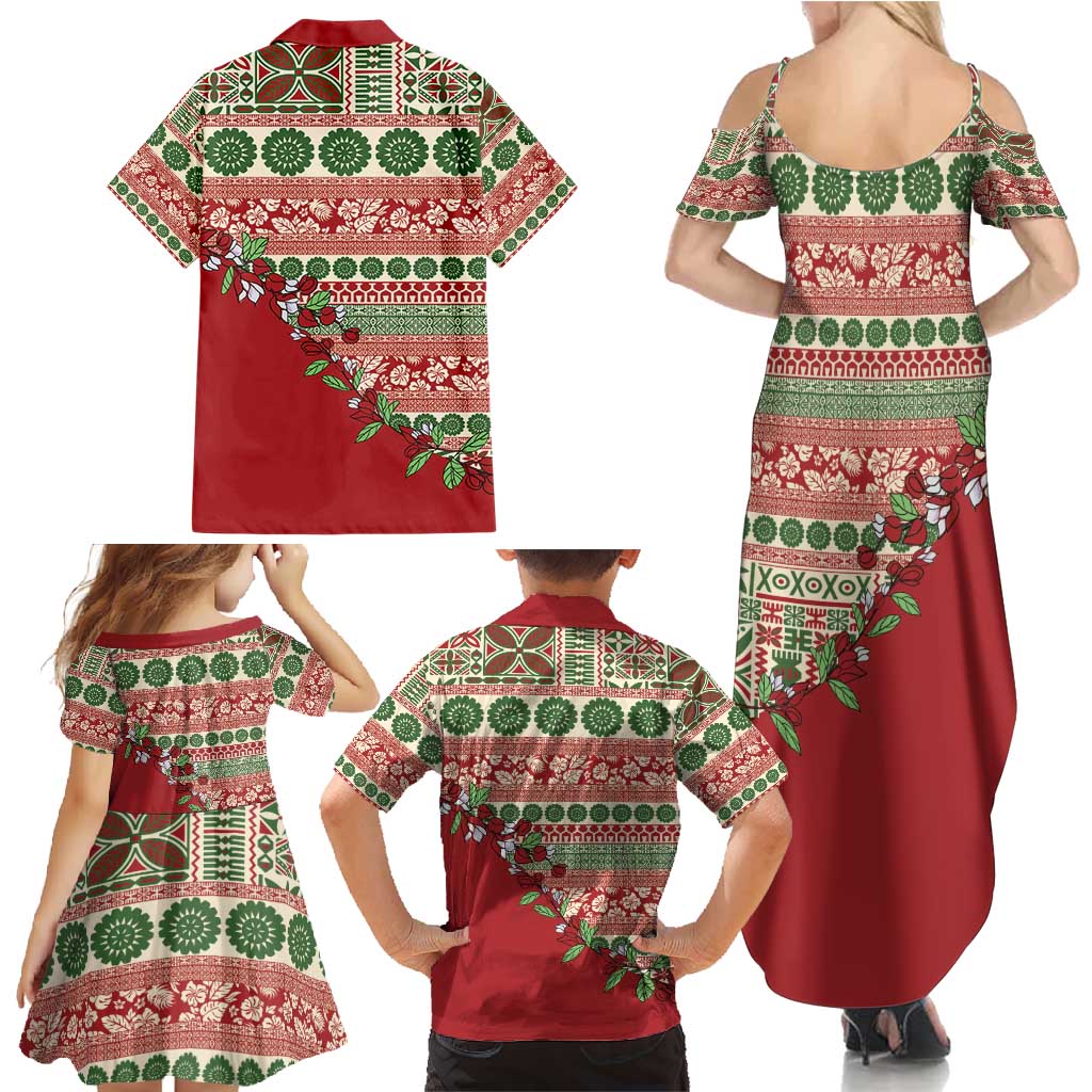 Fiji Marau na Kerisimasi Family Matching Summer Maxi Dress and Hawaiian Shirt Red Tagimoucia Tapa Masi Tribal - Polynesian Pride