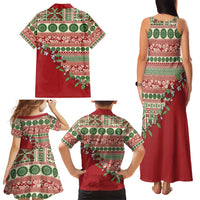 Fiji Marau na Kerisimasi Family Matching Tank Maxi Dress and Hawaiian Shirt Red Tagimoucia Tapa Masi Tribal - Polynesian Pride
