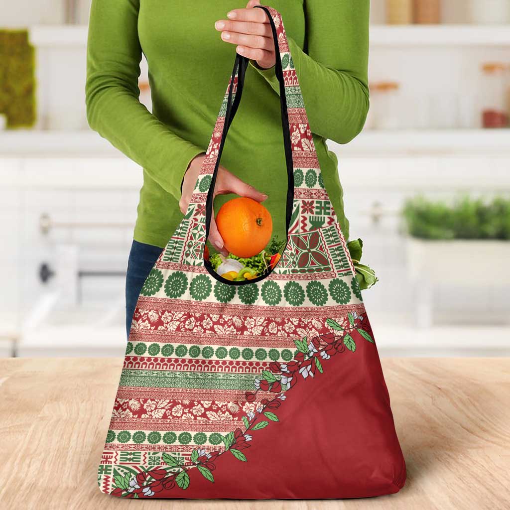 Fiji Marau na Kerisimasi Grocery Bag Red Tagimoucia Tapa Masi Tribal - Polynesian Pride
