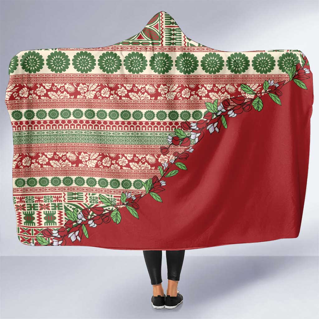 Fiji Marau na Kerisimasi Hooded Blanket Red Tagimoucia Tapa Masi Tribal - Polynesian Pride